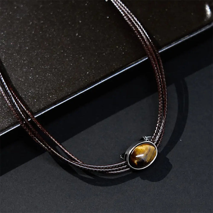Buddha Stones Natural Tiger Eye Ellipse Protection Wax Rope Necklace Pendant - BWOOOH - Tiger Eye - Necklaces &amp; Pendants
