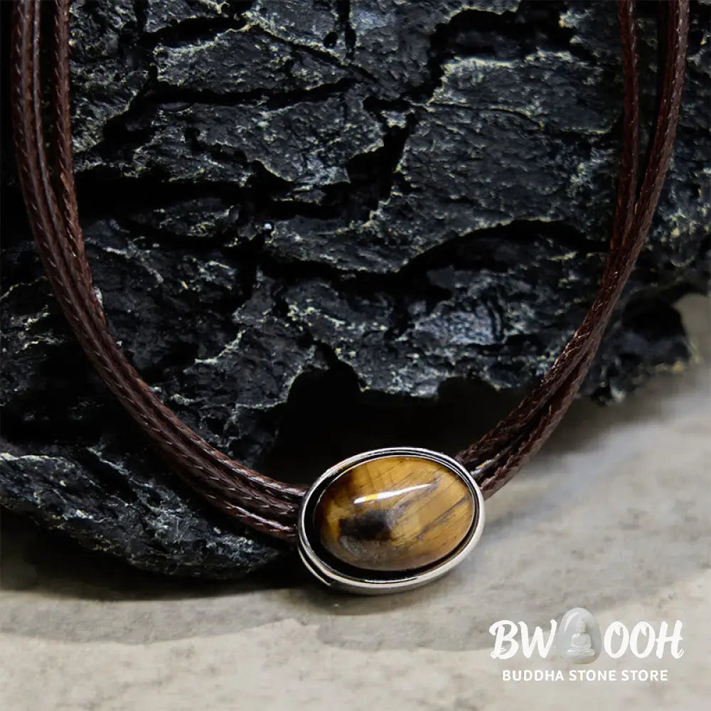 Buddha Stones Natural Tiger Eye Ellipse Protection Wax Rope Necklace Pendant - BWOOOH - Tiger Eye - Necklaces &amp; Pendants