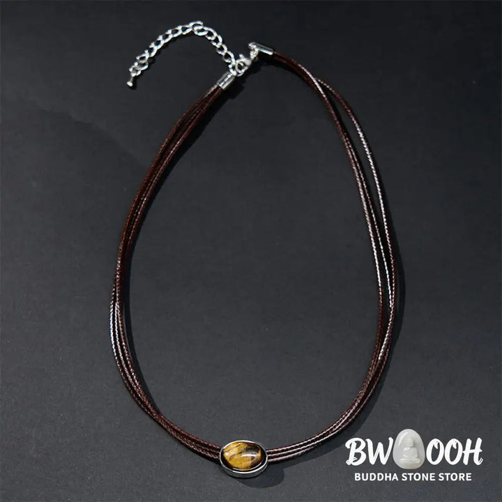 Buddha Stones Natural Tiger Eye Ellipse Protection Wax Rope Necklace Pendant - BWOOOH - Tiger Eye - Necklaces &amp; Pendants