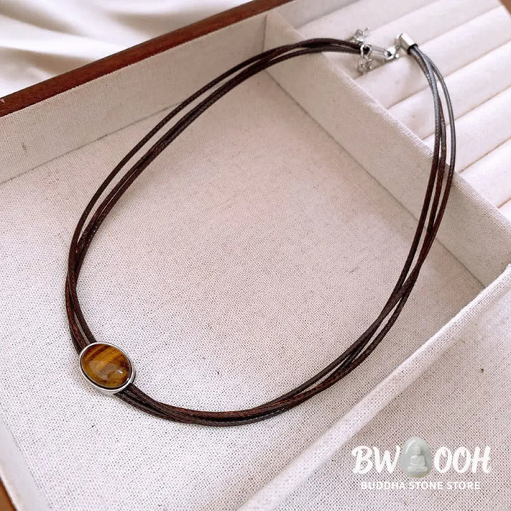 Buddha Stones Natural Tiger Eye Ellipse Protection Wax Rope Necklace Pendant - BWOOOH - Tiger Eye - Necklaces &amp; Pendants