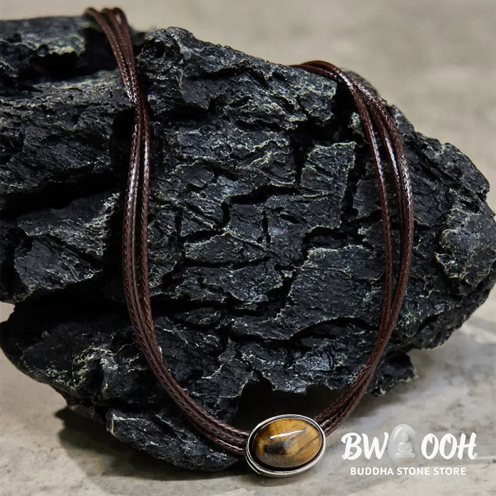 Buddha Stones Natural Tiger Eye Ellipse Protection Wax Rope Necklace Pendant - BWOOOH - Tiger Eye - Necklaces &amp; Pendants