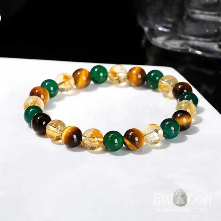 Buddha Stones Natural Tiger Eye Green Agate Citrine Mix And Match Beads Protection Bracelet - BWOOOH - Tiger Eye Green