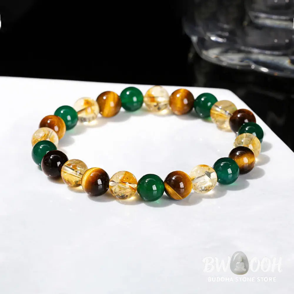 Buddha Stones Natural Tiger Eye Green Agate Citrine Mix And Match Beads Protection Bracelet - BWOOOH - Tiger Eye Green