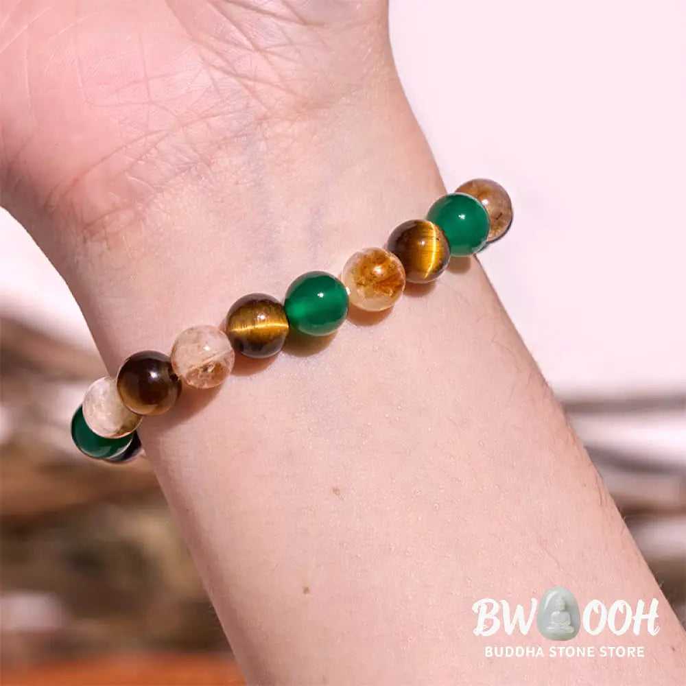 Buddha Stones Natural Tiger Eye Green Agate Citrine Mix And Match Beads Protection Bracelet - BWOOOH - Tiger Eye Green