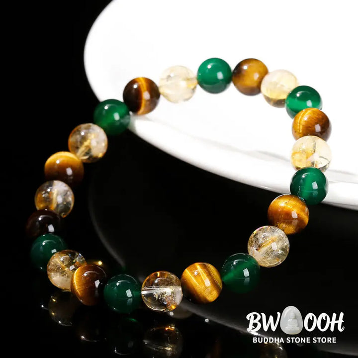Buddha Stones Natural Tiger Eye Green Agate Citrine Mix And Match Beads Protection Bracelet - BWOOOH - Tiger Eye Green