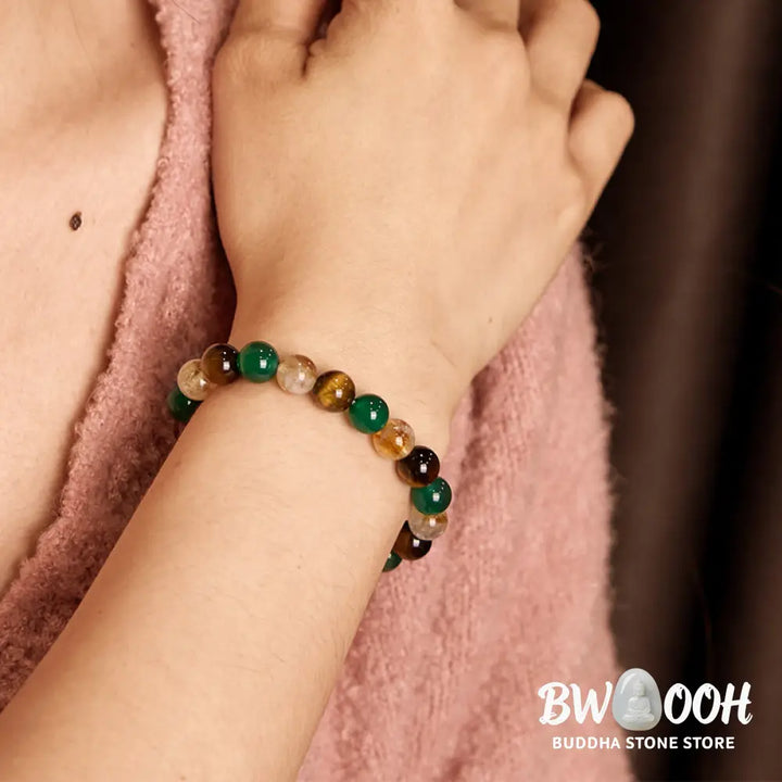 Buddha Stones Natural Tiger Eye Green Agate Citrine Mix And Match Beads Protection Bracelet - BWOOOH - Tiger Eye Green