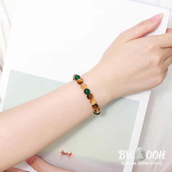 Buddha Stones Natural Tiger Eye Green Agate Citrine Mix And Match Beads Protection Bracelet - BWOOOH - Tiger Eye Green