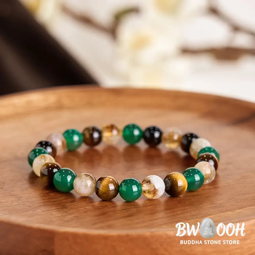 Buddha Stones Natural Tiger Eye Green Agate Citrine Mix And Match Beads Protection Bracelet - BWOOOH - Tiger Eye Green