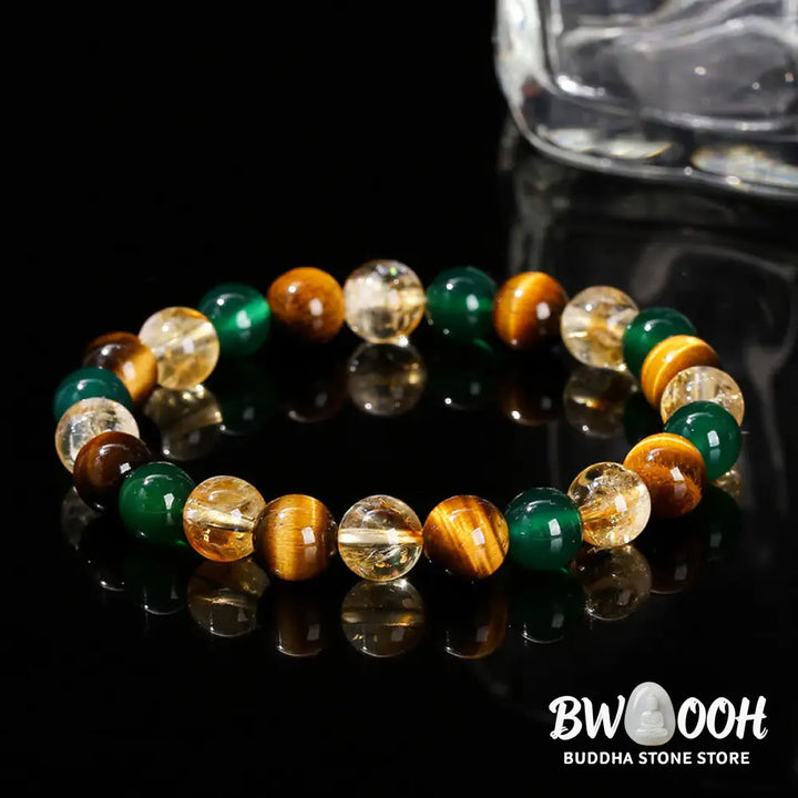 Buddha Stones Natural Tiger Eye Green Agate Citrine Mix And Match Beads Protection Bracelet - BWOOOH - Tiger Eye Green