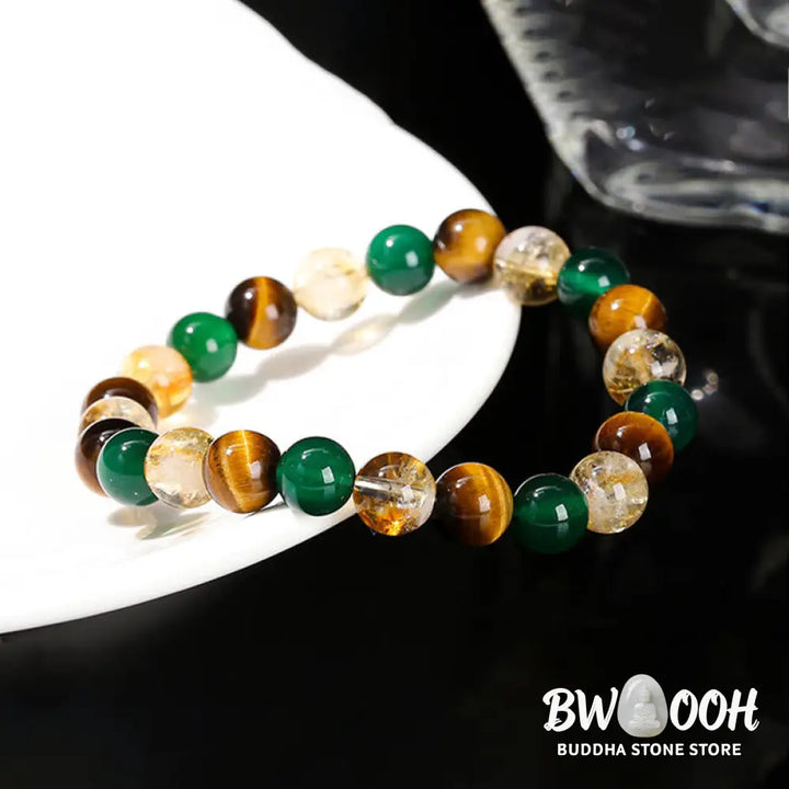 Buddha Stones Natural Tiger Eye Green Agate Citrine Mix And Match Beads Protection Bracelet - BWOOOH - Tiger Eye Green