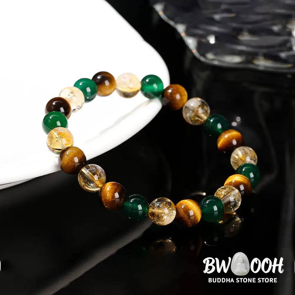 Buddha Stones Natural Tiger Eye Green Agate Citrine Mix And Match Beads Protection Bracelet - BWOOOH - Tiger Eye Green