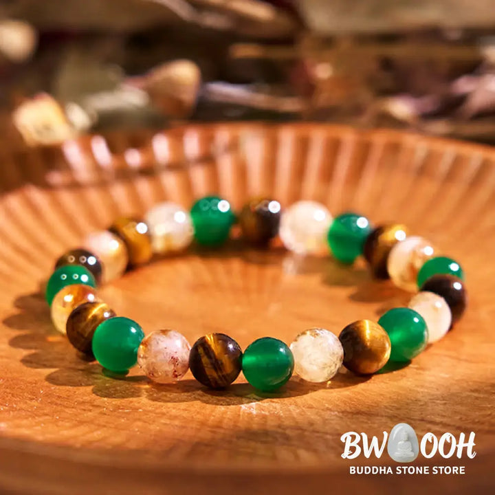 Buddha Stones Natural Tiger Eye Green Agate Citrine Mix And Match Beads Protection Bracelet - BWOOOH - Tiger Eye Green