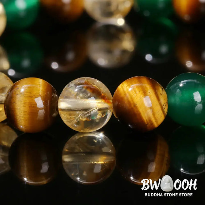 Buddha Stones Natural Tiger Eye Green Agate Citrine Mix And Match Beads Protection Bracelet - BWOOOH - Tiger Eye Green