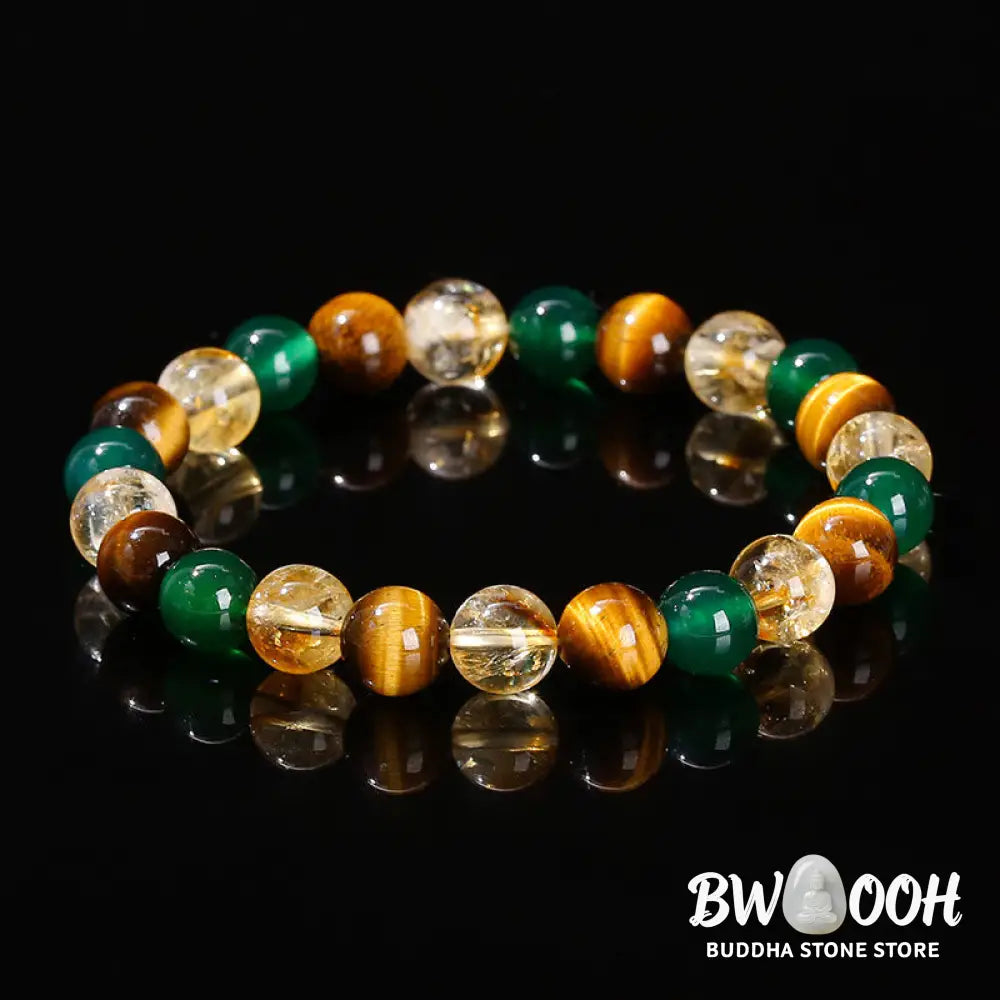 Buddha Stones Natural Tiger Eye Green Agate Citrine Mix And Match Beads Protection Bracelet - BWOOOH - Tiger Eye Green