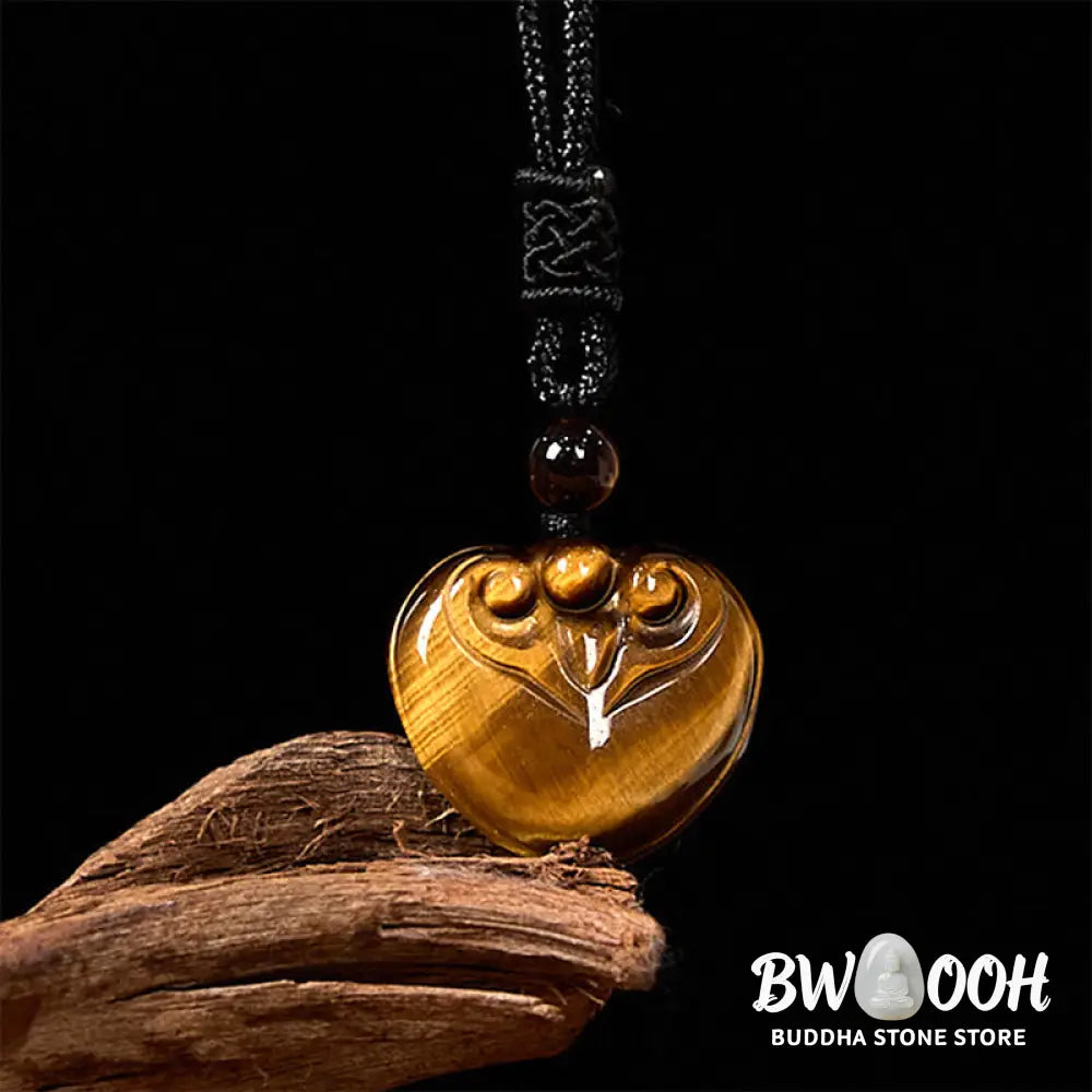 Buddha Stones Natural Tiger Eye Love Heart Pattern Protection Rope Necklace Pendant - BWOOOH - Tiger Eye - Necklaces &amp;