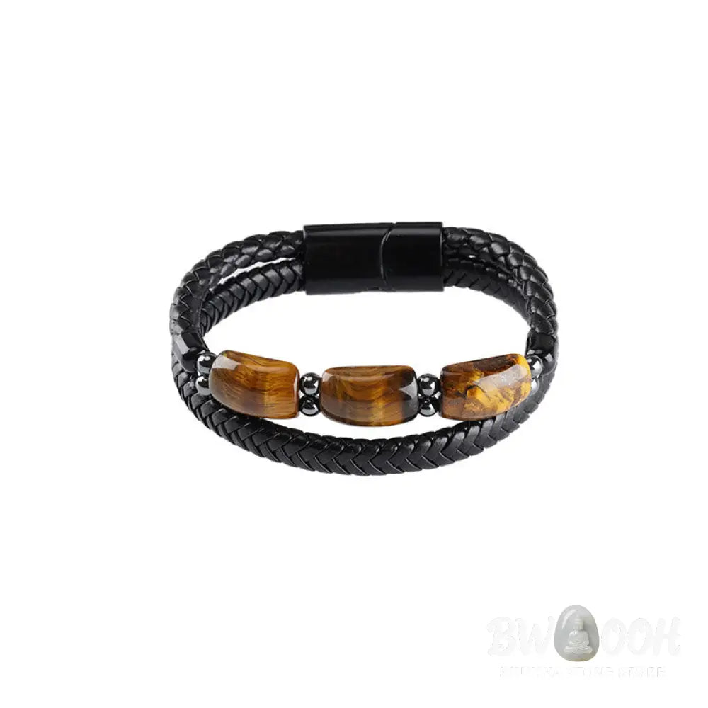Buddha Stones Natural Tiger Eye Protection Willpower Magnetic Buckle Leather Bracelet - BWOOOH - Bracelet