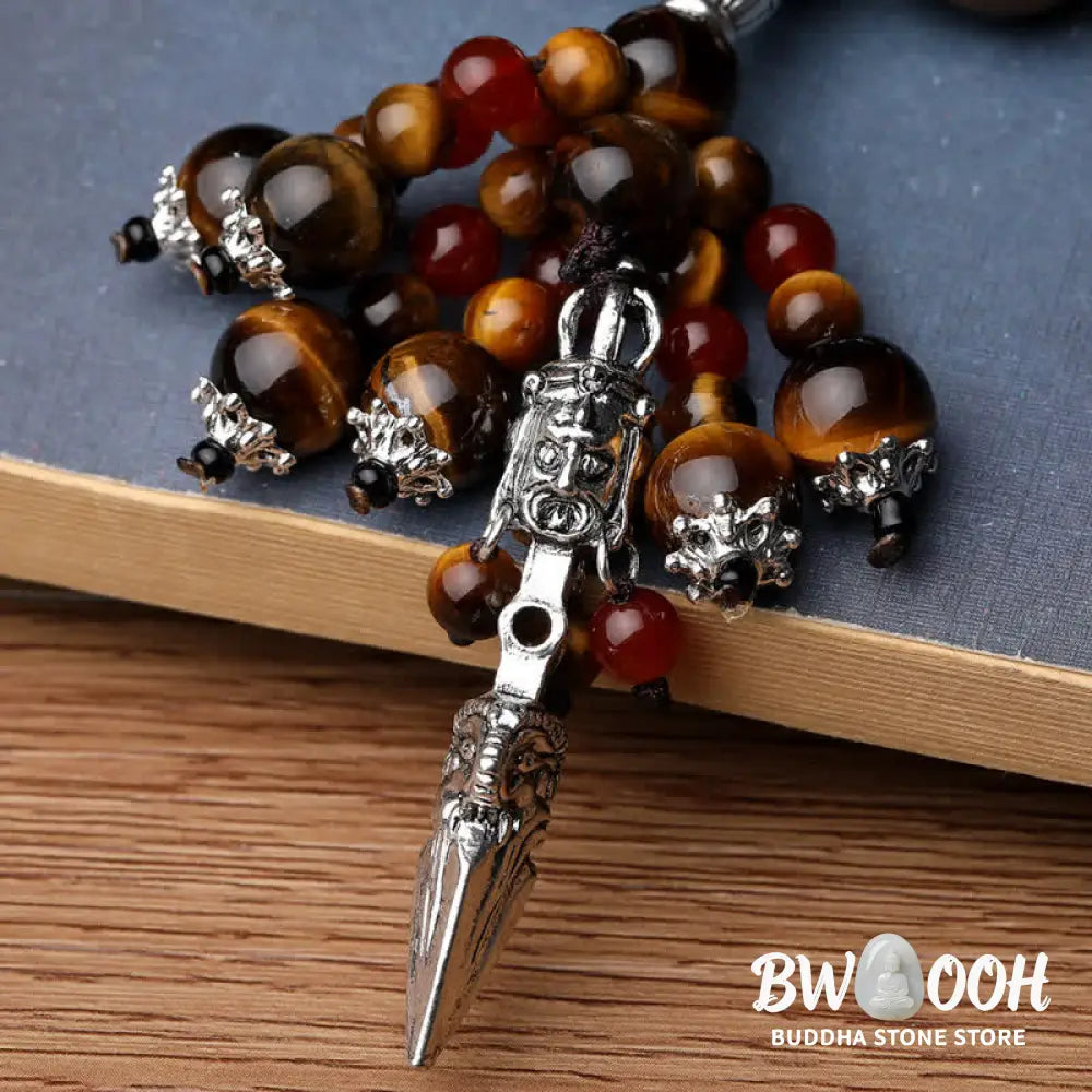 Buddha Stones Natural Tiger Eye Red Agate Dragon Vein Agate Stone Vajra Dorje Power Healing Bracelet Car Decoration