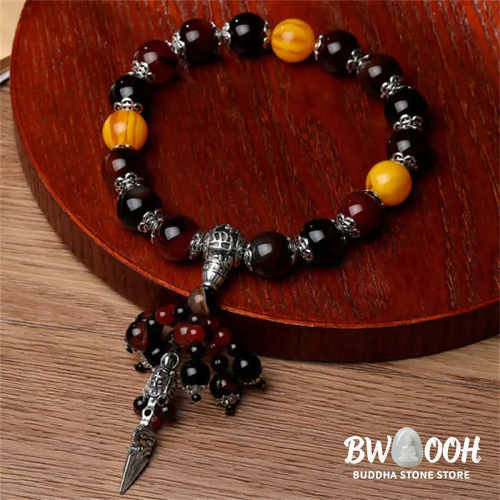 Buddha Stones Natural Tiger Eye Red Agate Dragon Vein Agate Stone Vajra Dorje Power Healing Bracelet Car Decoration