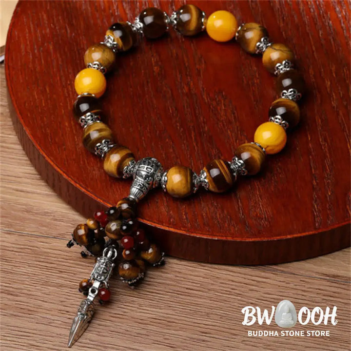 Buddha Stones Natural Tiger Eye Red Agate Dragon Vein Agate Stone Vajra Dorje Power Healing Bracelet Car Decoration