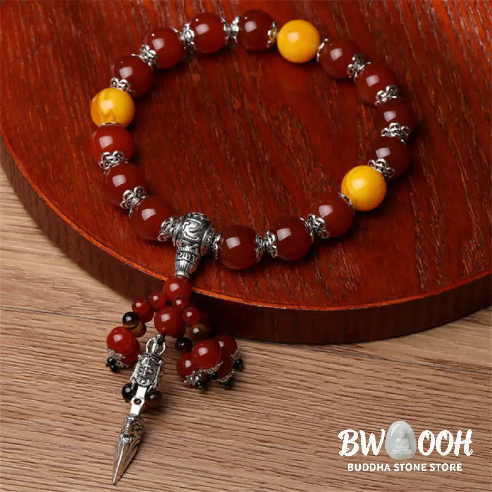 Buddha Stones Natural Tiger Eye Red Agate Dragon Vein Agate Stone Vajra Dorje Power Healing Bracelet Car Decoration