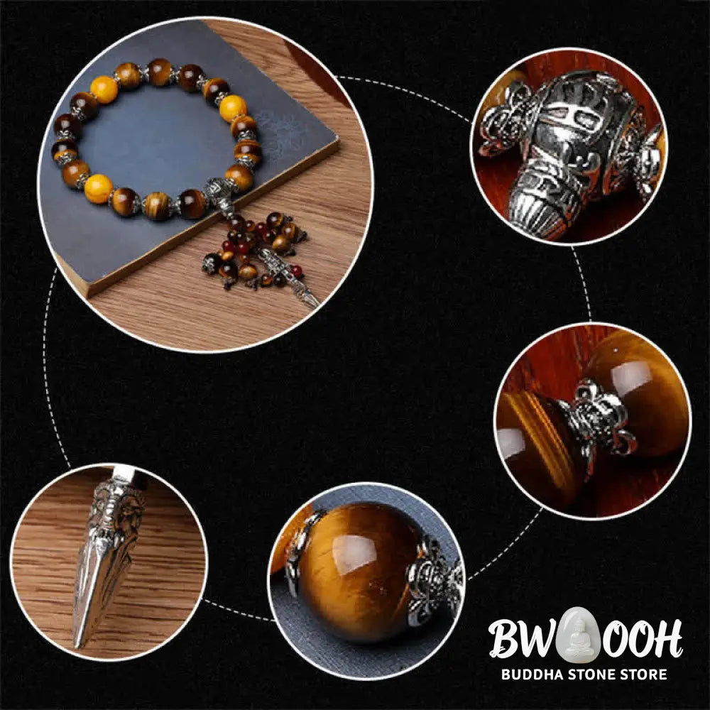 Buddha Stones Natural Tiger Eye Red Agate Dragon Vein Agate Stone Vajra Dorje Power Healing Bracelet Car Decoration