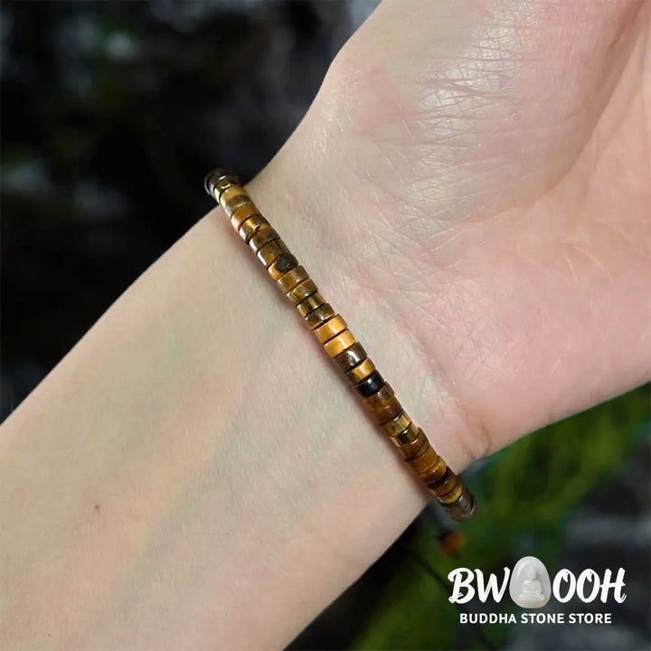 Buddha Stones Natural Tiger Eye Spacer Bead Courage Bracelet - BWOOOH - Tiger Eye(Wrist Circumference: 14-26cm)