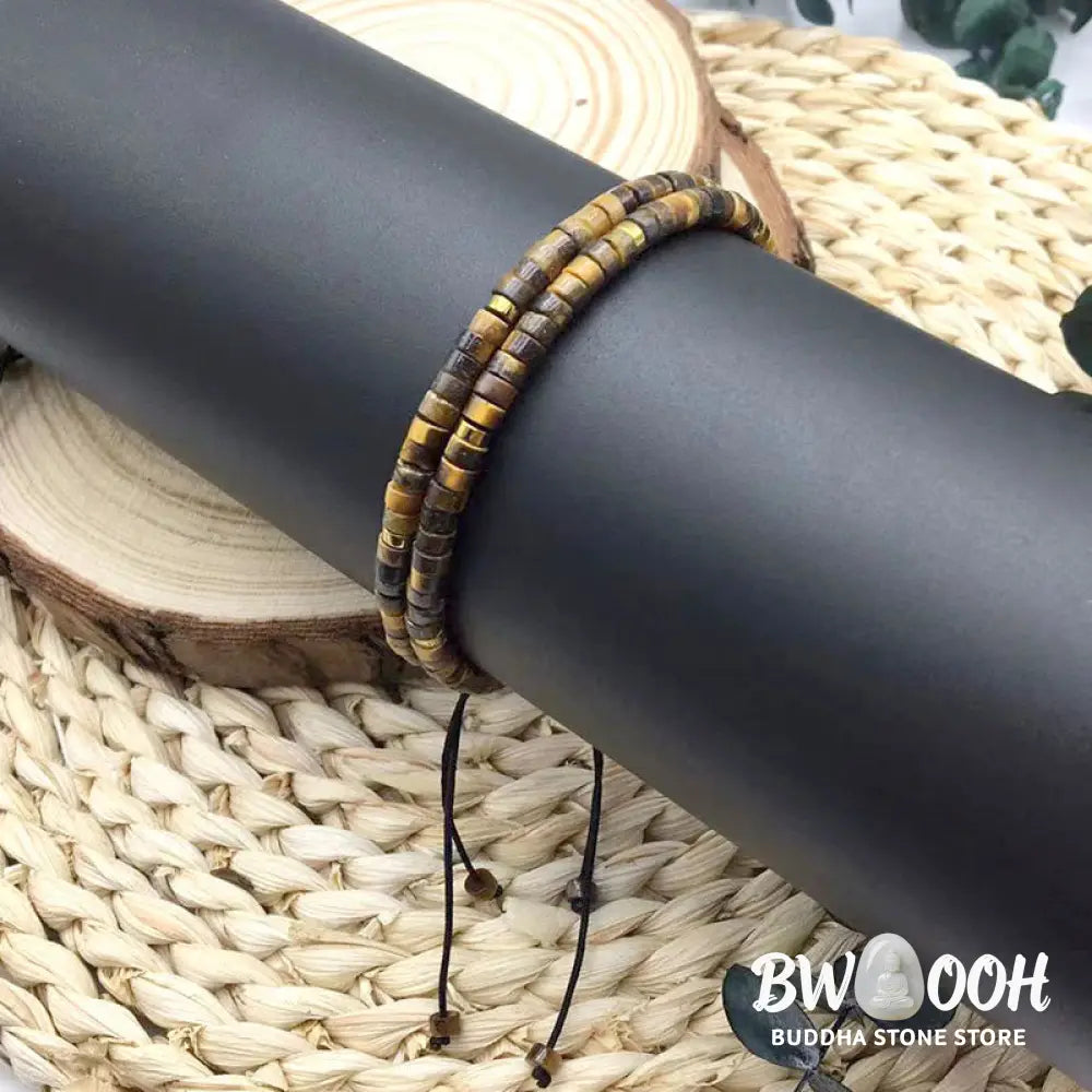 Buddha Stones Natural Tiger Eye Spacer Bead Courage Bracelet - BWOOOH - Tiger Eye(Wrist Circumference: 14-26cm)