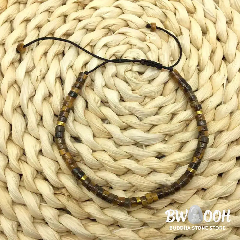 Buddha Stones Natural Tiger Eye Spacer Bead Courage Bracelet - BWOOOH - Tiger Eye(Wrist Circumference: 14-26cm)