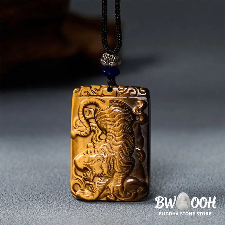 Buddha Stones Natural Tiger Eye Square Tiger Pattern Protection Rope Necklace Pendant - BWOOOH - Tiger Eye - Necklaces