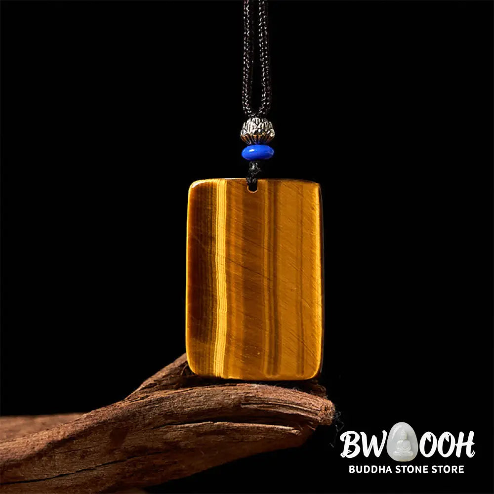 Buddha Stones Natural Tiger Eye Square Tiger Pattern Protection Rope Necklace Pendant - BWOOOH - Tiger Eye - Necklaces