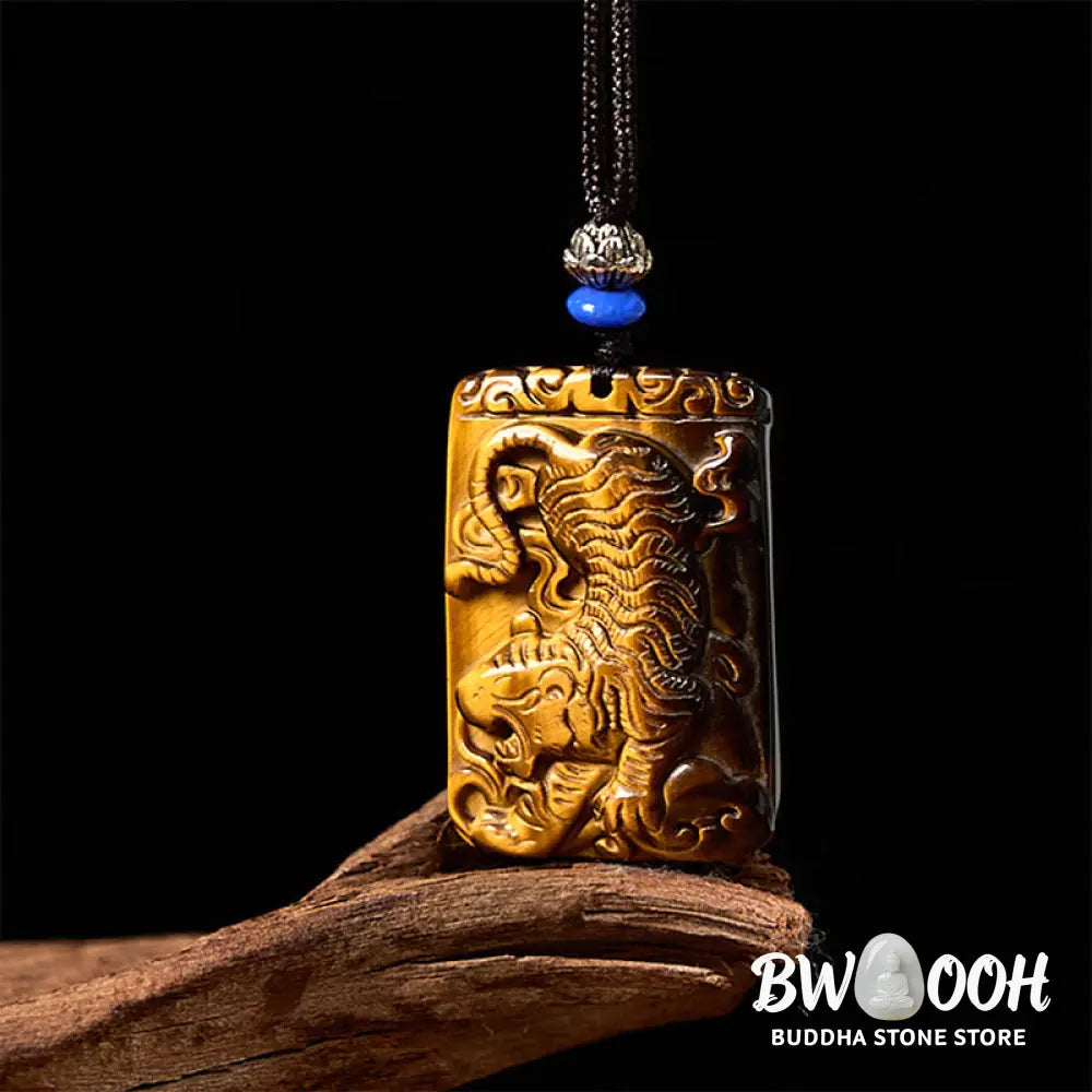 Buddha Stones Natural Tiger Eye Square Tiger Pattern Protection Rope Necklace Pendant - BWOOOH - Tiger Eye - Necklaces