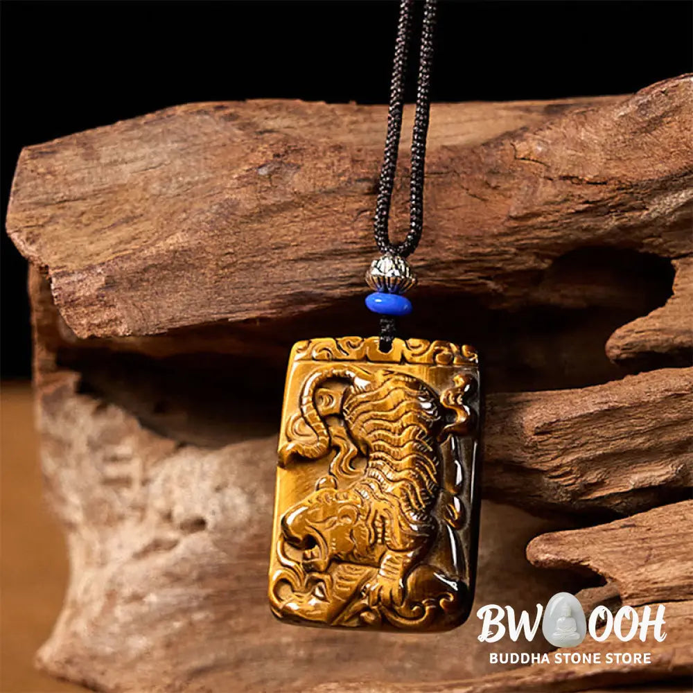 Buddha Stones Natural Tiger Eye Square Tiger Pattern Protection Rope Necklace Pendant - BWOOOH - Tiger Eye - Necklaces