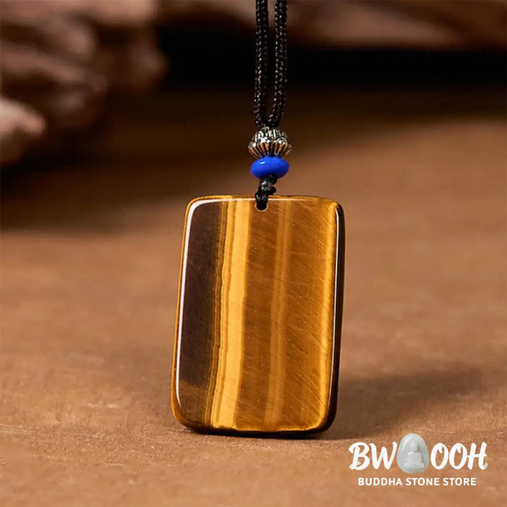 Buddha Stones Natural Tiger Eye Square Tiger Pattern Protection Rope Necklace Pendant - BWOOOH - Tiger Eye - Necklaces