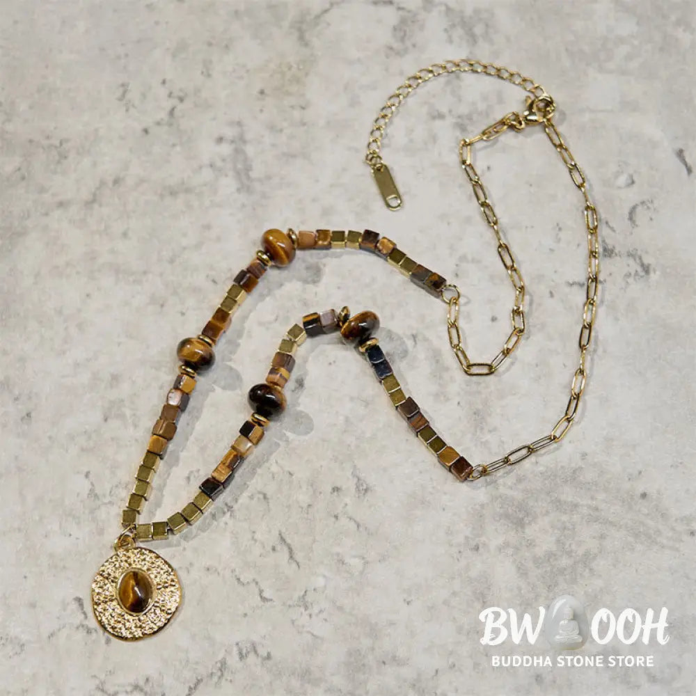 Buddha Stones Natural Tiger Eye Square Protection Titanium Steel Necklace Pendant - BWOOOH - Tiger Eye - Necklaces &amp;