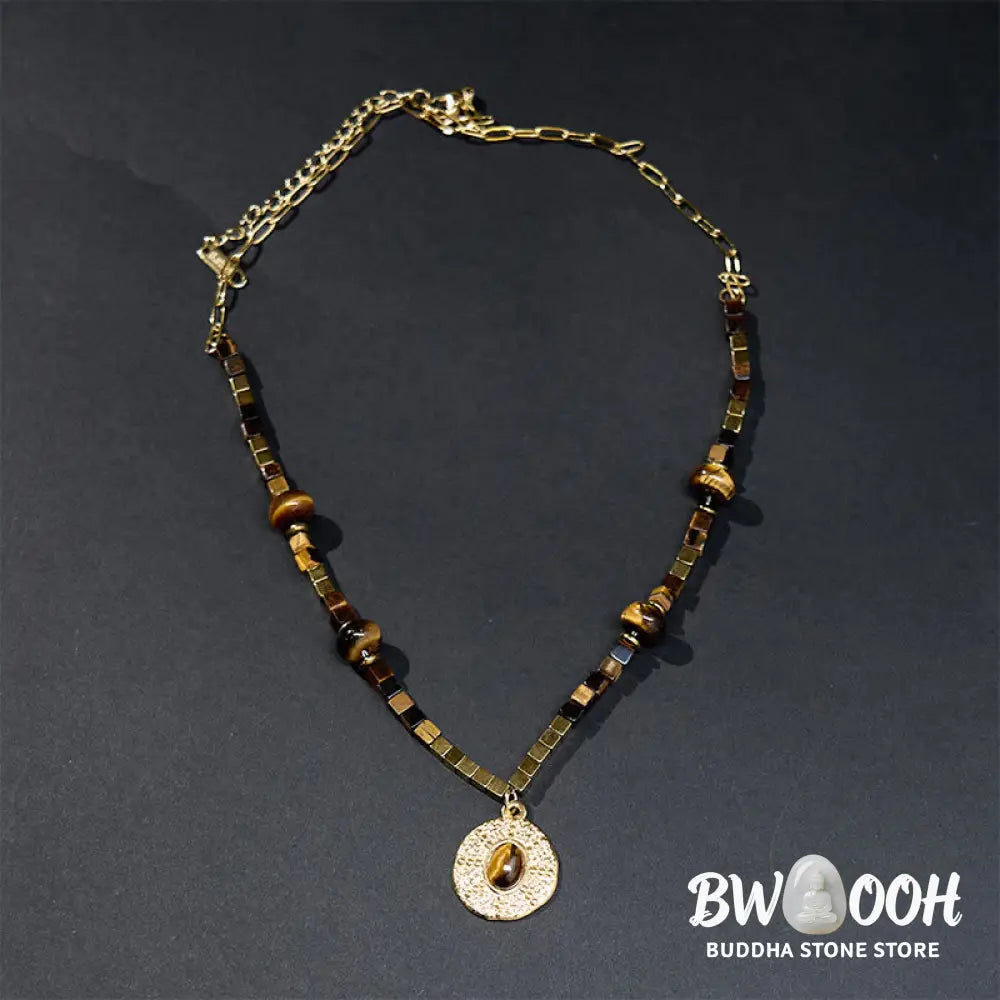 Buddha Stones Natural Tiger Eye Square Protection Titanium Steel Necklace Pendant - BWOOOH - Tiger Eye - Necklaces &amp;