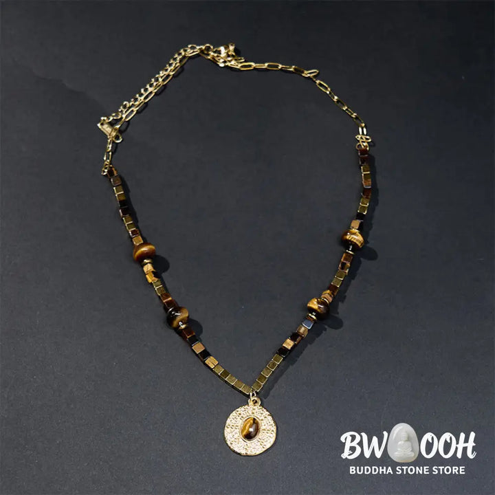 Buddha Stones Natural Tiger Eye Square Protection Titanium Steel Necklace Pendant - BWOOOH - Tiger Eye - Necklaces &amp;