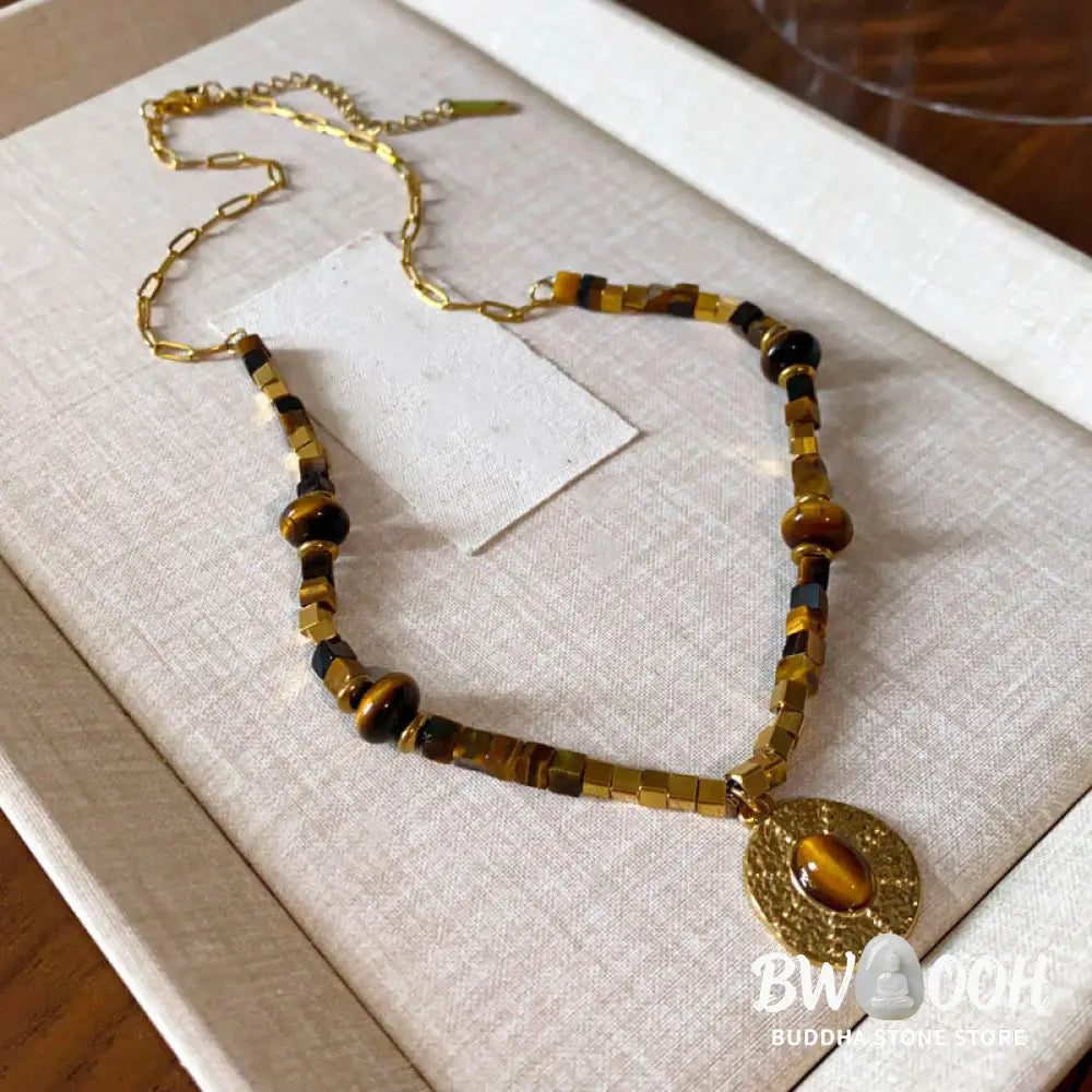 Buddha Stones Natural Tiger Eye Square Protection Titanium Steel Necklace Pendant - BWOOOH - Tiger Eye - Necklaces &amp;