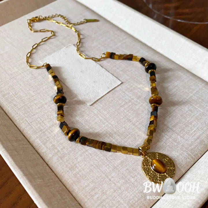 Buddha Stones Natural Tiger Eye Square Protection Titanium Steel Necklace Pendant - BWOOOH - Tiger Eye - Necklaces &amp;
