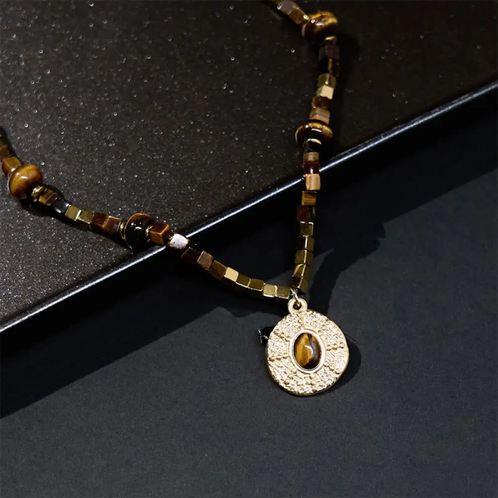 Buddha Stones Natural Tiger Eye Square Protection Titanium Steel Necklace Pendant - BWOOOH - Tiger Eye - Necklaces &