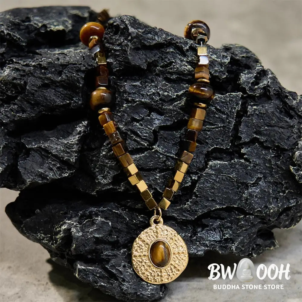 Buddha Stones Natural Tiger Eye Square Protection Titanium Steel Necklace Pendant - BWOOOH - Tiger Eye - Necklaces &amp;