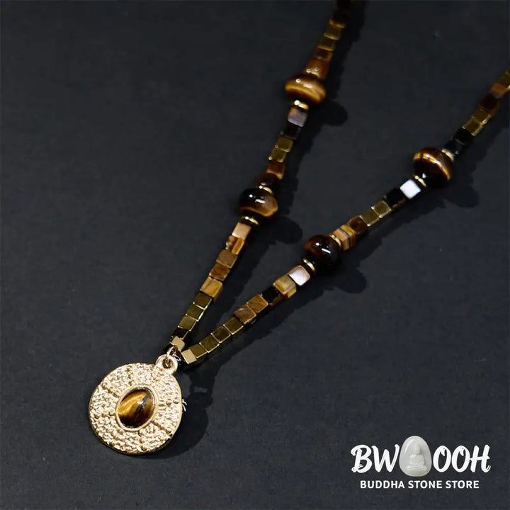 Buddha Stones Natural Tiger Eye Square Protection Titanium Steel Necklace Pendant - BWOOOH - Tiger Eye - Necklaces &amp;