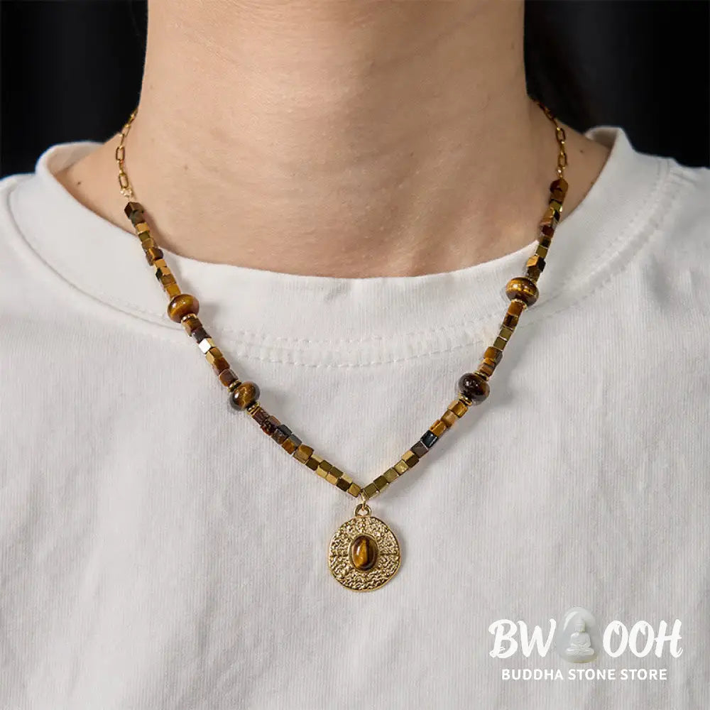 Buddha Stones Natural Tiger Eye Square Protection Titanium Steel Necklace Pendant - BWOOOH - Tiger Eye - Necklaces &amp;