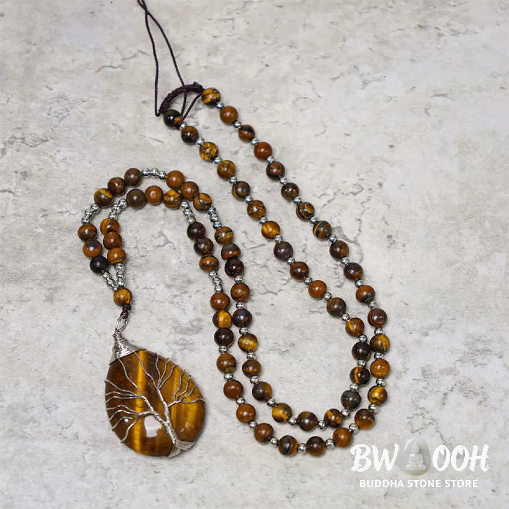 Buddha Stones Natural Tiger Eye Strength Beaded Pendant Necklace - BWOOOH - Tiger Eye - Necklaces &amp; Pendants
