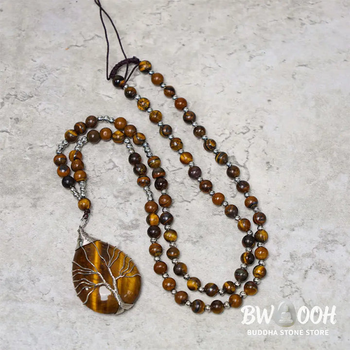 Buddha Stones Natural Tiger Eye Strength Beaded Pendant Necklace - BWOOOH - Tiger Eye - Necklaces &amp; Pendants