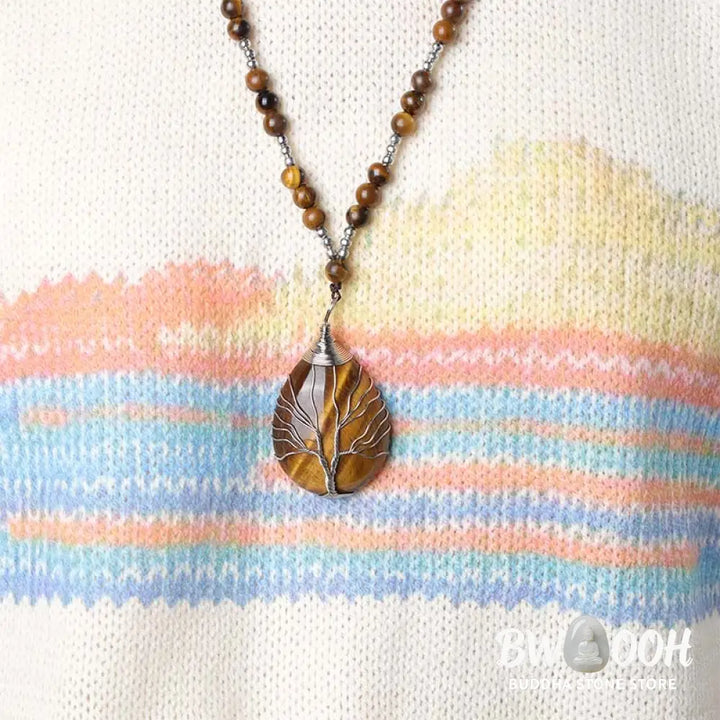 Buddha Stones Natural Tiger Eye Strength Beaded Pendant Necklace - BWOOOH - Tiger Eye - Necklaces &amp; Pendants