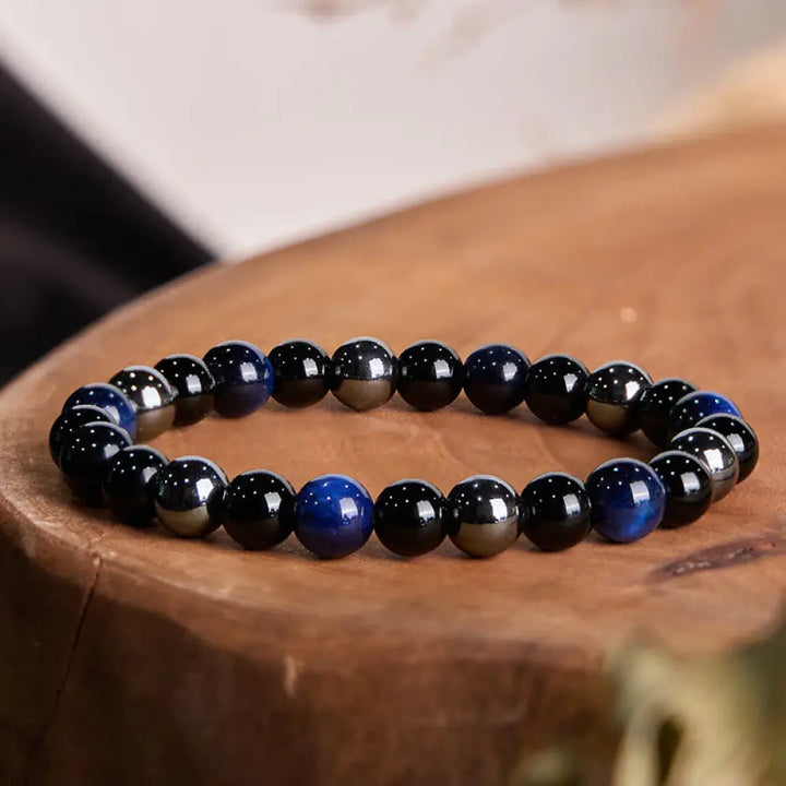 Buddha Stones Natural Tiger’s Eye Obsidian Hematite Positive Powerful Bracelet - BWOOOH - Lazurite Tiger Eye Obsidian