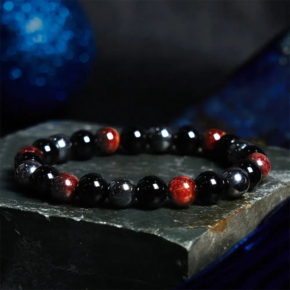Buddha Stones Natural Tiger’s Eye Obsidian Hematite Positive Powerful Bracelet - BWOOOH - Red Tiger Eye Obsidian