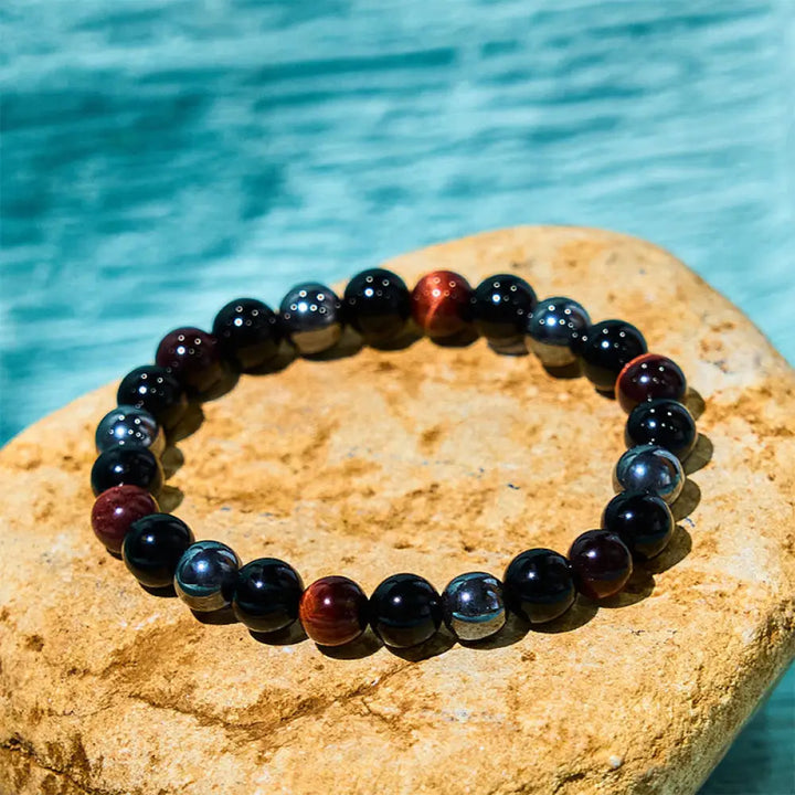 Buddha Stones Natural Tiger’s Eye Obsidian Hematite Positive Powerful Bracelet - BWOOOH - Red Tiger Eye Obsidian