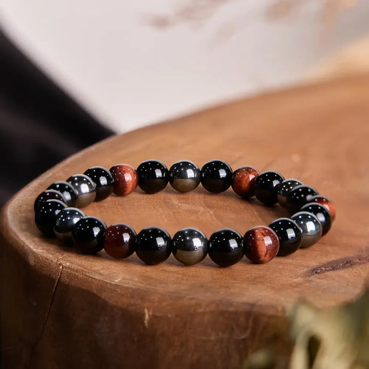Buddha Stones Natural Tiger’s Eye Obsidian Hematite Positive Powerful Bracelet - BWOOOH - Red Tiger Eye Obsidian