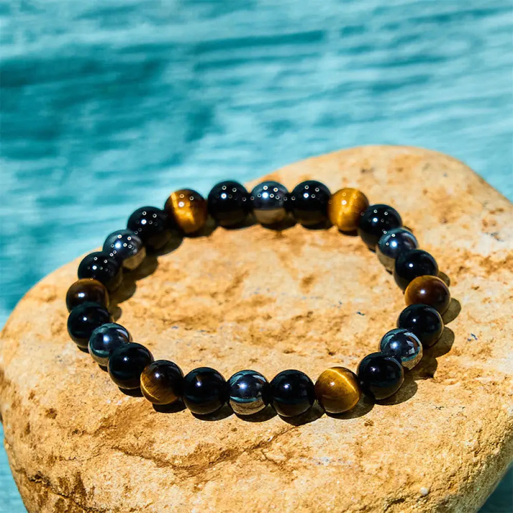 BWOOOH Natural Tiger's Eye Obsidian Hematite Positive Powerful Bracelet — Obsidian black obsidian bracelet for spiritual h...
